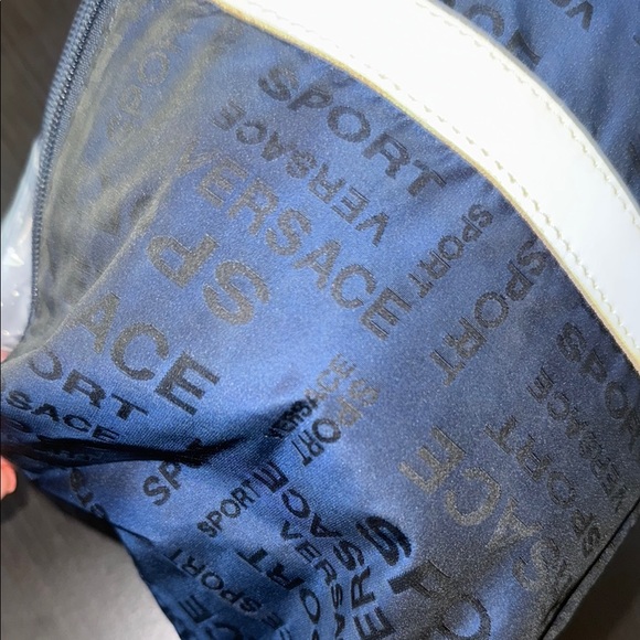 Versace Blue Nylon with White Leather Mini Bag with Elegant Logo Design - Picture 7 of 16